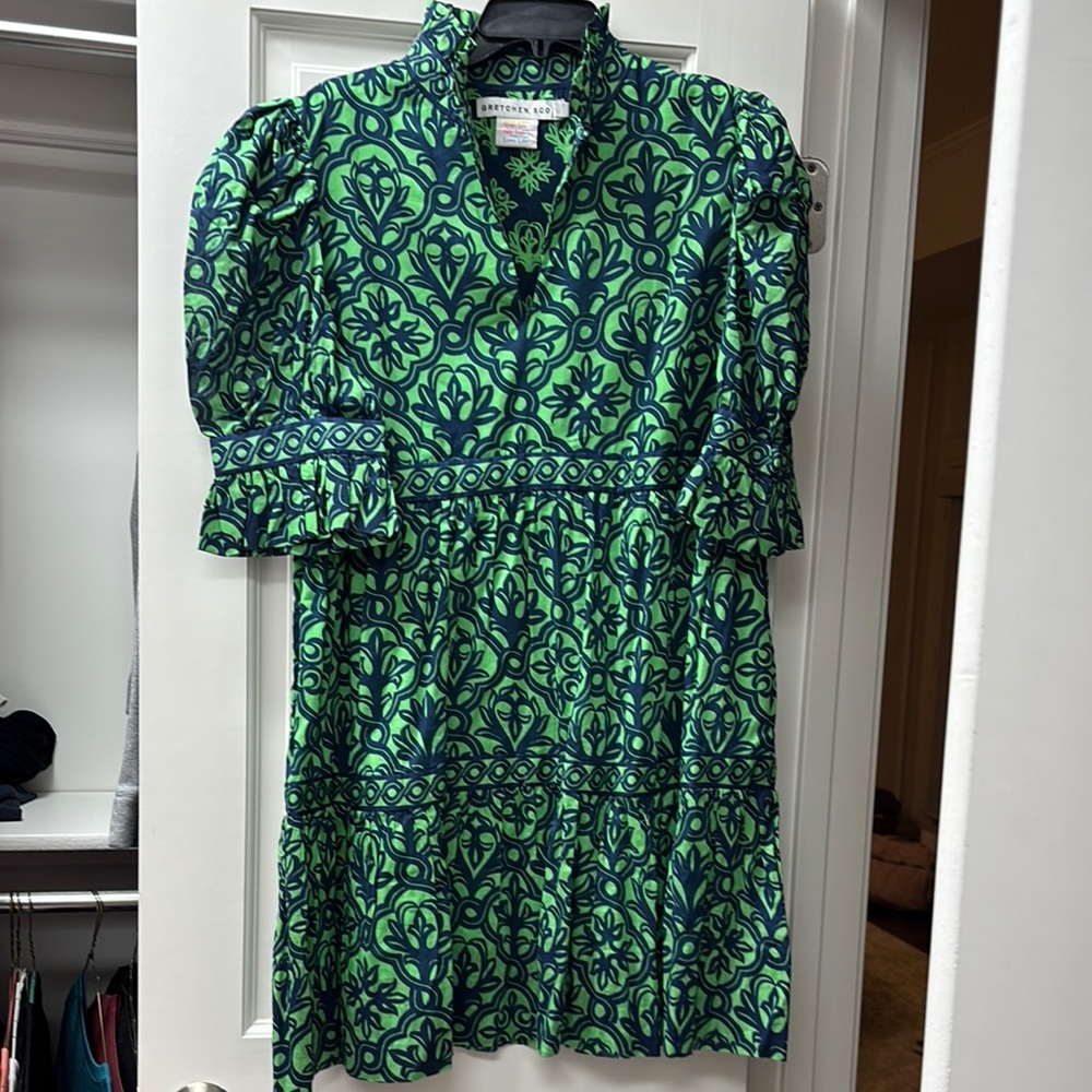 Gretchen Scott Green and Navy Dress